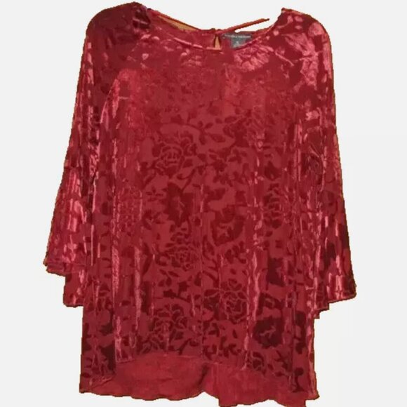 Dark Red Tunic Velvet Holiday Top Pullover Christmas Blouse M NWT Bell Sleeves - Picture 2 of 4